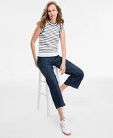 Tommy Hilfiger Womens Striped Basket Weave Sleeveless Shell Sweater Wide Leg No Waistband Cropped Denim Jeans