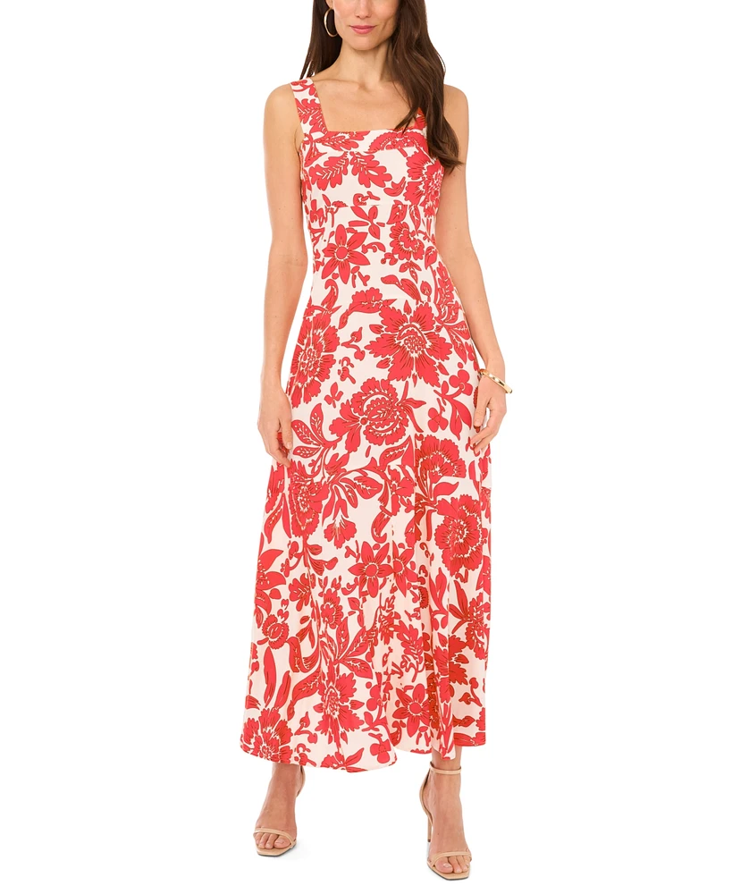 Vince Camuto Printed Floral Square-Neck Smocked-Back Sleeveless Maxi Dress