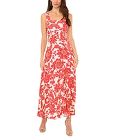 Vince Camuto Printed Floral Square-Neck Smocked-Back Sleeveless Maxi Dress