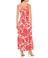 Vince Camuto Printed Floral Square-Neck Smocked-Back Sleeveless Maxi Dress