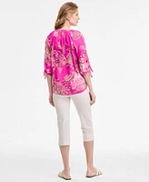 Jones New York Womens Paisley Print Tie Sleeve Blouse Pull On Cropped Stretch Capri Pants