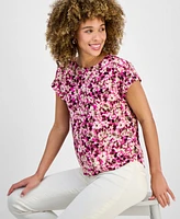 Jones New York Women's Floral-Print Short-Sleeve Top
