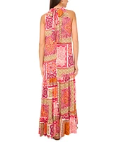 Vince Camuto Women's Quilt-Print Mock-Neck Maxi Dress