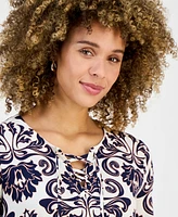 Jm Collection Women's Printed Split-Neck Bell-Sleeve Top, Exclusively at Macy's