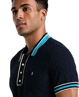 Original Penguin Men's Slim-Fit Cotton Pointelle Blocked Ribbed Sweater Polo Shirt