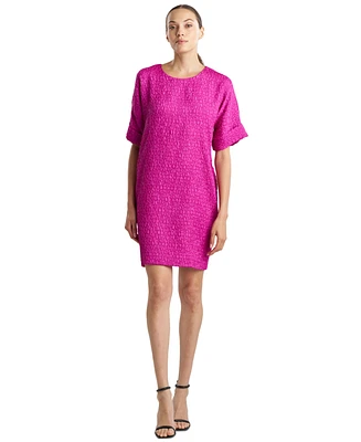 Natori Women's Floral Crinkle Jacquard Short-Sleeve Dress
