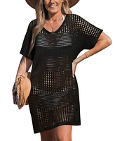 Cupshe Women's Crochet Short Sleeve Cover-Up Mini Beach Dress