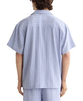 Scotch & Soda Men's Relaxed Fit Short Sleeve Tonal Striped Button-Front Pocket Shirt