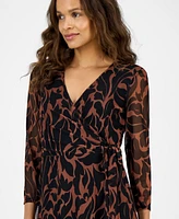 Connected Petite Printed Surplice Side-Tie Dress