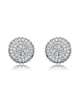 White Gold Plated with Cubic Zirconia Concentric Cluster Round Stud Earrings