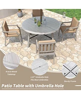 Mondawe Outdoor Dinning Set 4-Person Outdoor Wooden Dinning Set with an Umbrella Hole