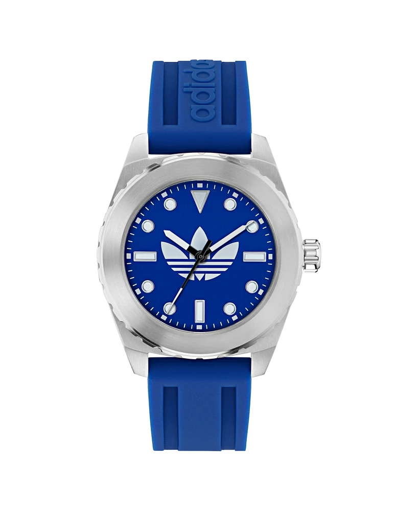 adidas Unisex Analog Blue Silicone Watch, 44mm