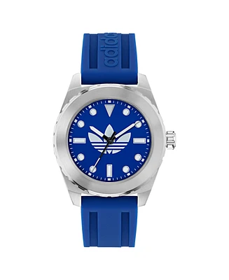 adidas Unisex Analog Blue Silicone Watch, 44mm
