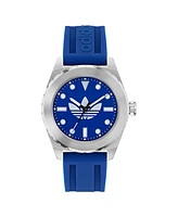 adidas Unisex Analog Blue Silicone Watch, 44mm
