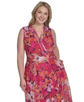 Jessica Howard Plus Floral Surplice-Neck Midi Dress