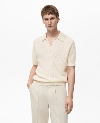 Mango Men's Openwork Cotton Knitted Polo Shirt