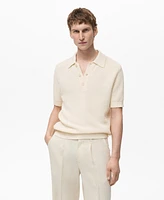 Mango Men's Openwork Cotton Knitted Polo Shirt