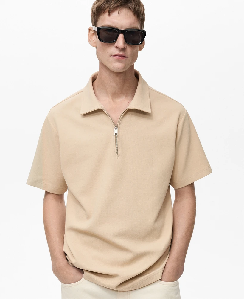 Mango Men's Structured Zip Collar Polo Shirt