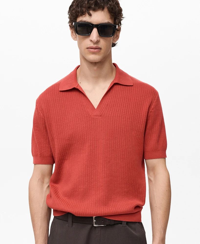 Mango Men's Cotton Striped Structure Polo Shirt