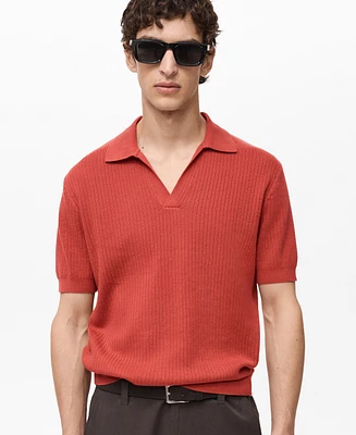 Mango Men's Cotton Striped Structure Polo Shirt