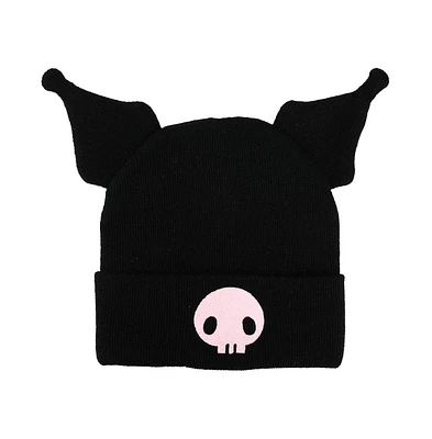 Kuromi Cuffed knitted Embroidered Logo With 3D Plush Horns Beanie Hat