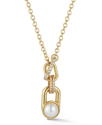 Rachel Zoe Gold Plated Pearl Interlocking Links Necklace