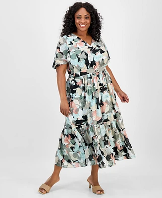 Kasper Plus Textured Printed Midi Dress