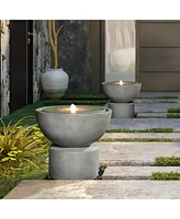 LuxenHome Gray with Speckled Black Resin Round Bubbler 18.5" Tall Outdoor Fountain with Lights