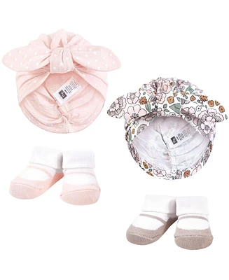 Hudson Baby Baby Girls Hudson Turban and Socks Set, Outline Warm Floral, One