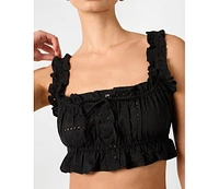 WeWoreWhat Women's Ruffle Button Crop Top