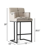 Set of 2 Bar Stools with Armrests, 28.5" Upholstered Linen Chairs Metal Legs for Kitchen Bar-Maison Boucle