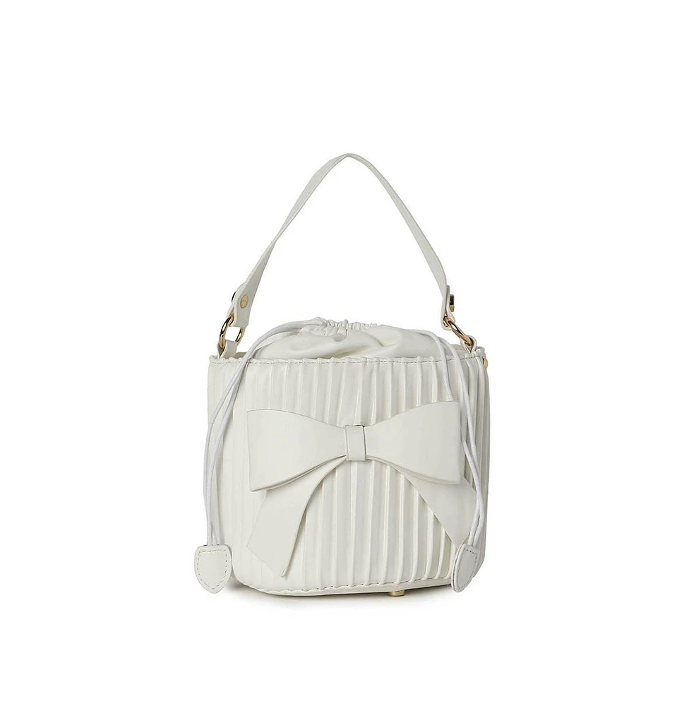 Women's Gathered White Bucket Bag