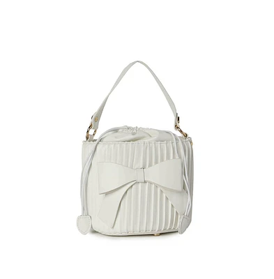 Women's Gathered White Bucket Bag
