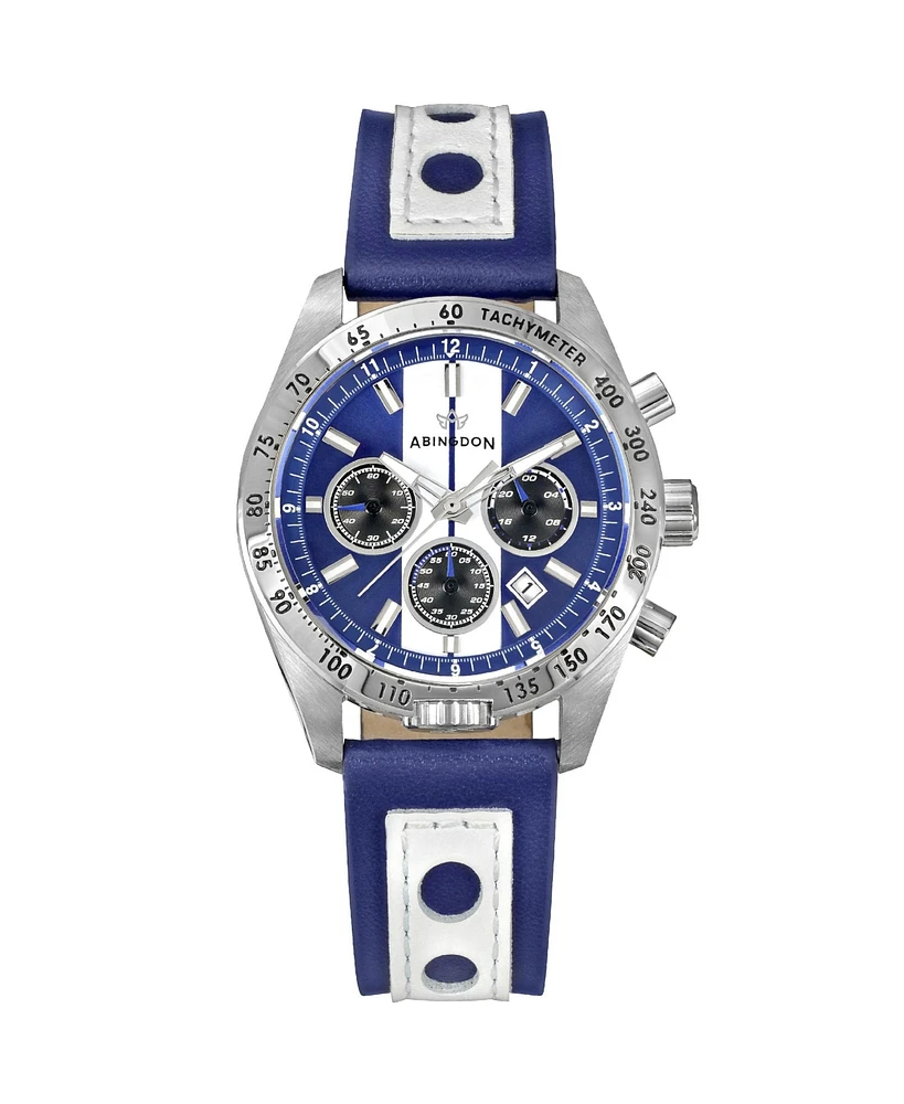 Abingdon Co. Women's Jordan Chronograph Multifunctional Cobra Blue Leather Strap Watch, 40mm