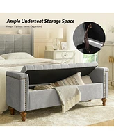 Flavia Storage Waterproof Button-Tufted Bench with Two Circular Pillows