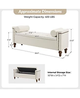 Flavia Storage Waterproof Button-Tufted Bench with Two Circular Pillows