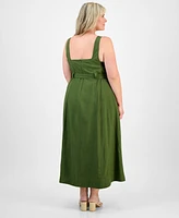 Taylor Plus Square-Neck Belted Button-Front Dress
