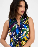 Sandra Darren Petite Printed Sleeveless Collared Shirtdress