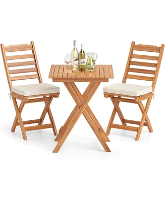 3-Piece Folding Bistro Set with Removable Seat Cushions Outdoor Table and Chairs