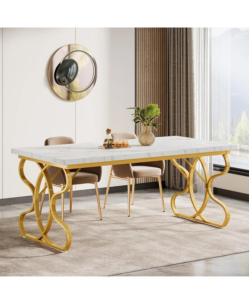 Tribesigns 63-Inch Dining Table for 4-6 People, Rectangular Modern Kitchen Dinner Table for Dining Room, White Faux Marble and Gold