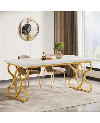Tribesigns 63-Inch Dining Table for 4-6 People, Rectangular Modern Kitchen Dinner Table for Dining Room, White Faux Marble and Gold