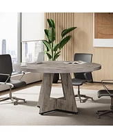 47-Inch Modern Office Desk, Round Home Desk for 4–6 People, Wood Tabletop & Sturdy Base