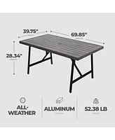 Four Seasons Courtyard Norwalk Slat Top Aluminum All Weather Patio Dining Table