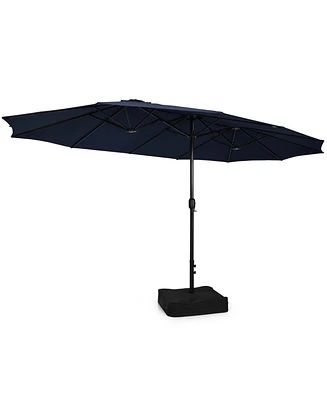 Gymax 15FT Double-Sided Twin Umbrella Sun Shade Outdoor Crank Market Base Patio