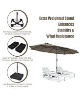 Gymax 15 ft Double-Sided Patio Umbrella Market Twin w/ Enhanced Base