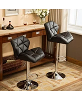 Set of 2 Adjustable Swivel Bar Stools with Diamond-Tufted Faux Leather Seats, Footrest, and Chrome Base for Kitchen or Home Bar-The Pop