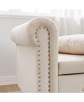 Velvet Upholstered Chaise Lounge with Storage and Pillow Rolled Arm Tufted Chair Nailhead Trim for Living Room Bedroom or Office-The Pop H