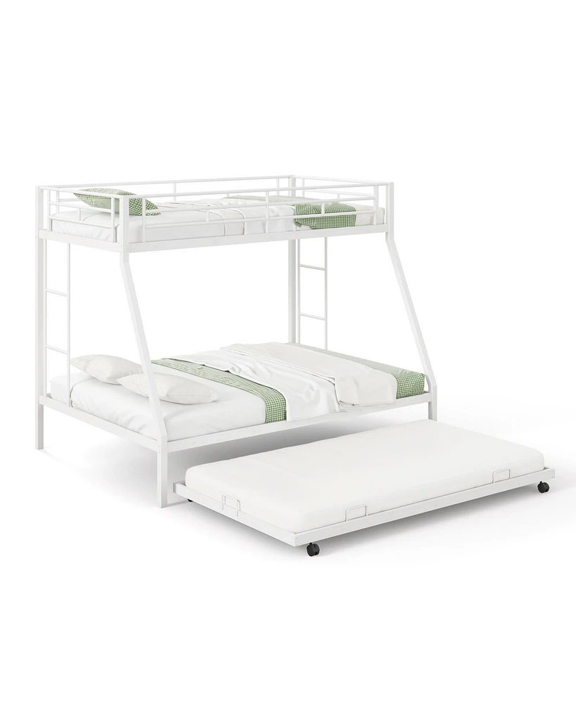 Twin Over Full Bunk Bed Frame with Trundle for Guest Room