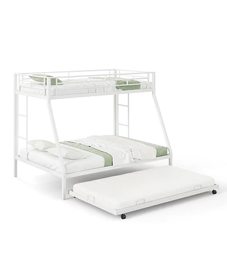 Twin Over Full Bunk Bed Frame with Trundle for Guest Room
