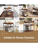 3 Tiers Storage Bar Serving Cart with Wine Rack